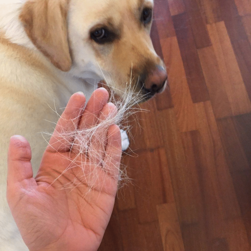Dog shedding excessive hair before professional dog grooming